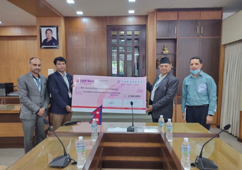 नेपाल इन्फ्रास्ट्रक्चर बैंकद्धारा कोरोना कोषमा २५ लाख