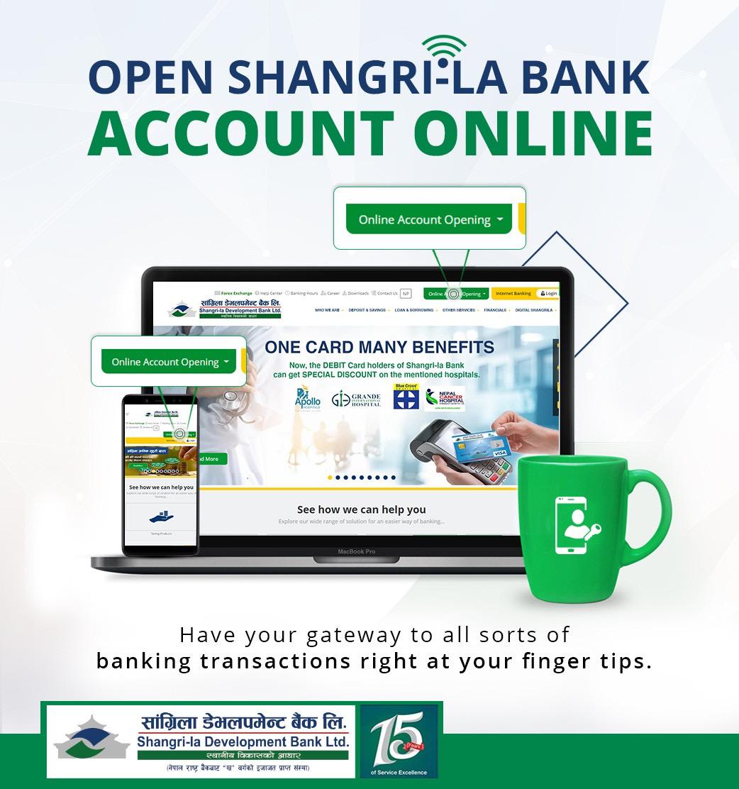 सांग्रिला डेभलपमेन्ट बैंकको अनलाइनबाटै खाता खोल्न सकिने