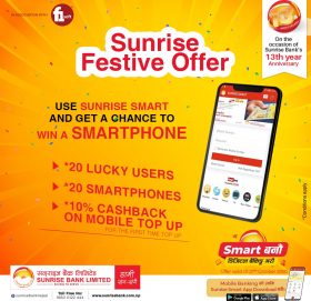 सनराइज बैंकले F1 soft सँंग सहकार्यगरी चाडपर्व बिशेष योजना ल्यायो