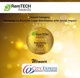 सिटी एक्सप्रेस मनी ट्रान्सफरद्वारा अन्तर्राष्ट्रिय अवार्ड जित्न सफल