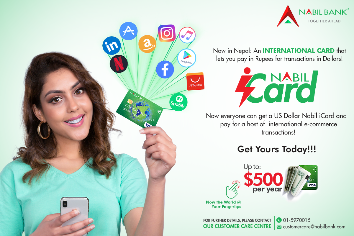 नबिल बैंकले ल्यायो अन्तर्राष्ट्रिय भुक्तानी गर्न मिल्ने “नबिल iCard”