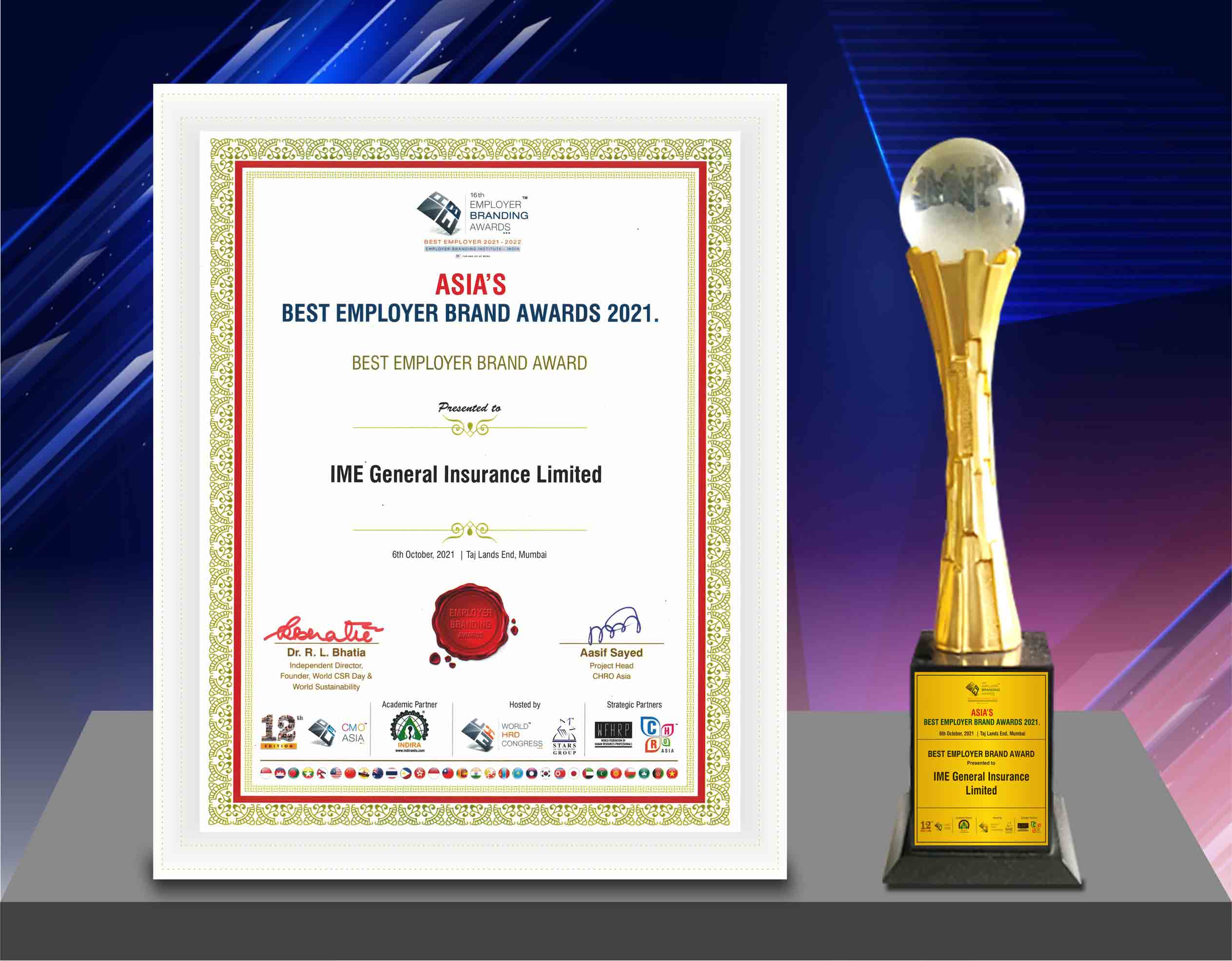 आइएमई जनरल इन्स्योरेन्स ASIA’S BEST EMPLOYER BRAND AWARDS 2021 बाट सम्मानित