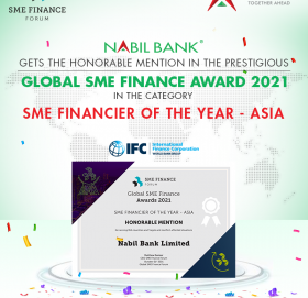 नबिल बैंक ग्लोबल एसएमई फाइनान्स अवार्ड–२०२१ बाट सम्मानित