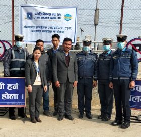 महानगरीय ट्राफिक प्रहरी प्रभाग कोटेश्वरलाई ज्योति विकास बैंकको सहयोग