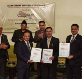 ग्लोबल आइएमई बैंक, राष्ट्रिय सहकारी बैंक र स्मार्टच्वाइस टेक्नोलोजिजबीच सहकारीहरुलाई Coop Card जारी गर्ने सम्झौतामा हस्ताक्षर