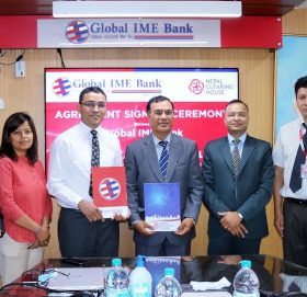 नेशनल पेमेन्ट स्वीच सञ्चालन, ग्लोबल आइएमई बैंक र नेपाल क्यिरिङ्ग हाउसबीच सम्झौता