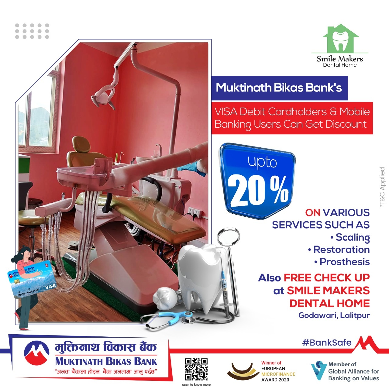 मुक्तिनाथ विकास बैंकका ग्राहकहरुलाई इिस्माइल मेकरस् डेन्टलमा २०% छुट