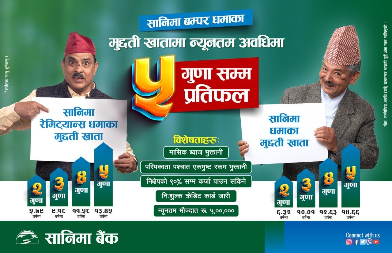 सानिमाका सबै खाताहरुमा मासिक ब्याज, बम्पर धमाका योजना ल्यायो