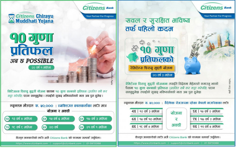 सिटिजन्स बैंकमा पैसा राख्दा १० गुणासम्म प्रतिफल पाइने