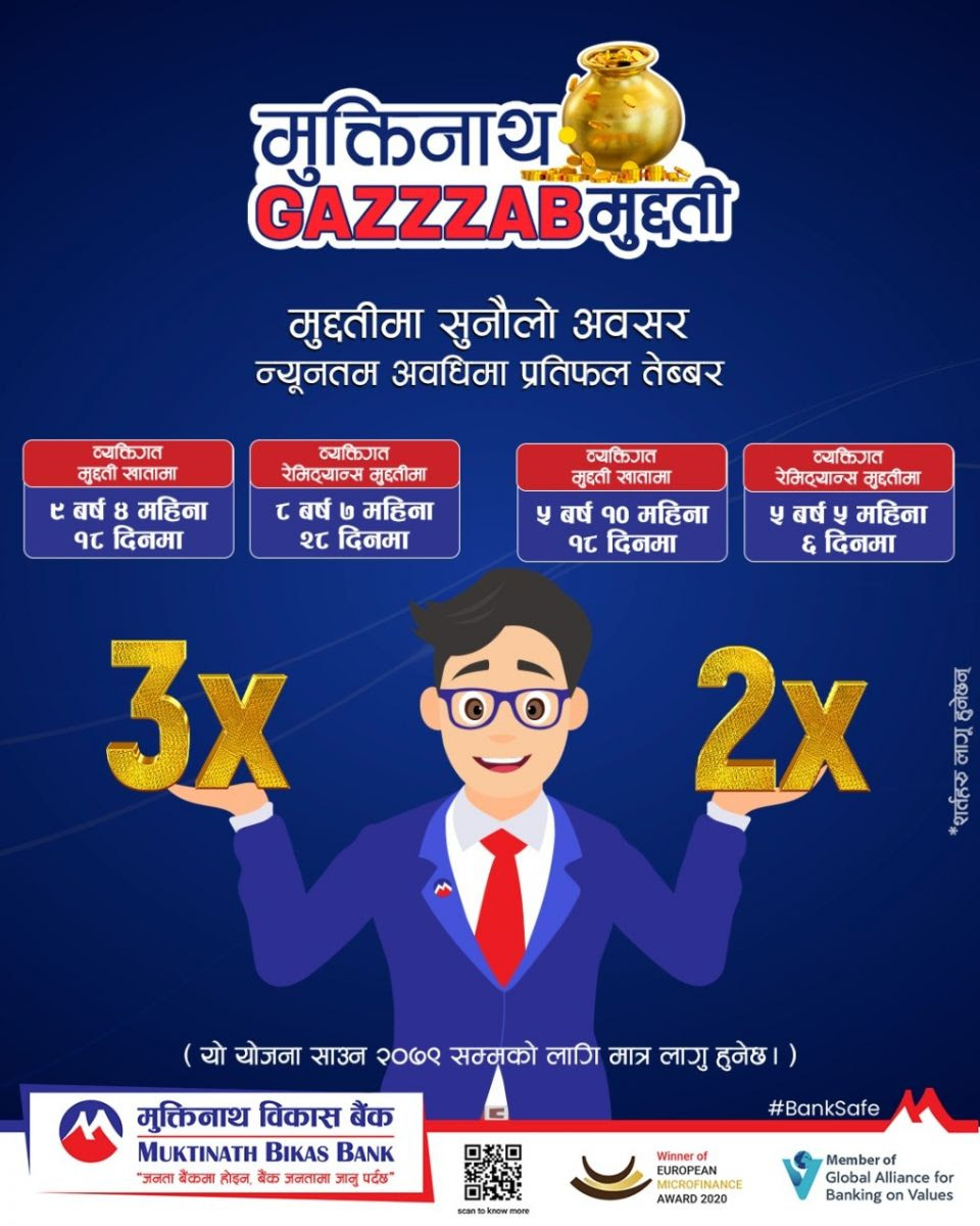 मुक्तिनाथ बैंकको तेब्बरसम्म प्रतिफल दिने गज्जब मुद्दती योजना, ग्राहकलाई फाइदा