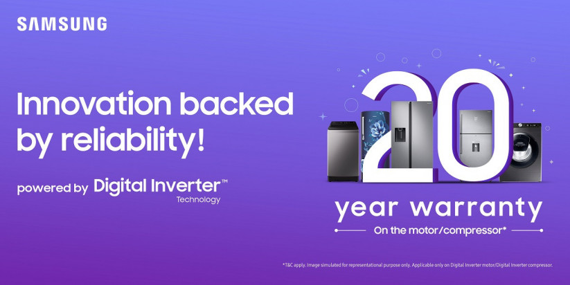 सामसङ वासिङ मेसिनको डिजिटल इन्भर्टर मोटर्स र रेफ्रिजेरेटर्सको कम्प्रेसरमा २० वर्षसम्मको वारेन्टी