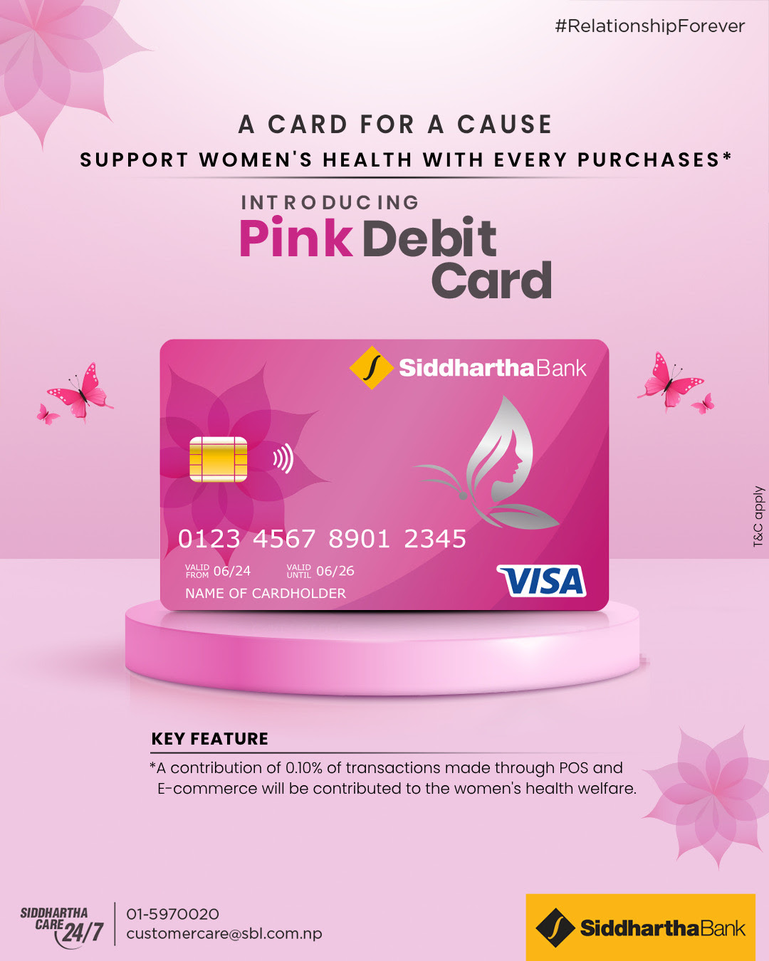 सिद्धार्थ बैंकले सञ्चालनमा ल्यायो पिंक डेबिट कार्ड, महिला स्वास्थ्यमा योगदान पर्‍याउने उद्देश्य