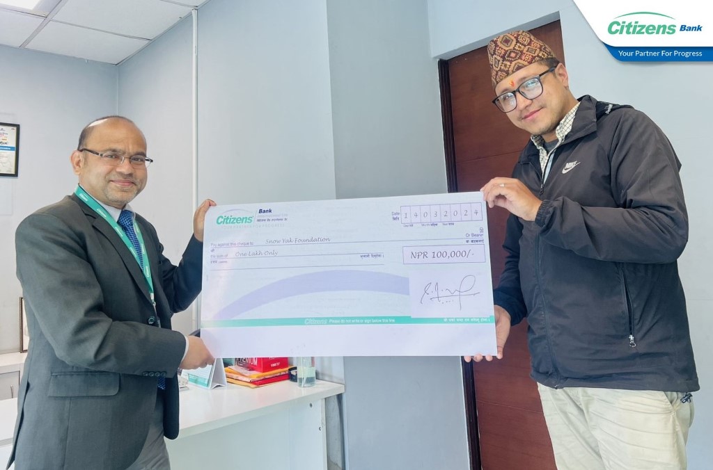 स्नो याक फाउन्डेसनलाई सिटिजन्स बैंकको सहयोग